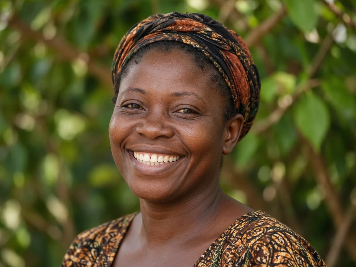A woman outdoors looking toward the camera